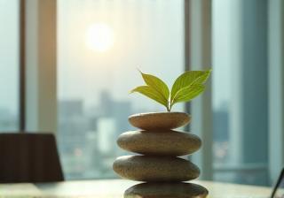 Image representing workplace wellness, showing a balanced work scene.